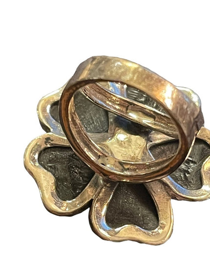 Black Onyx Flower Marcasite Sterling silver 925 Large ring