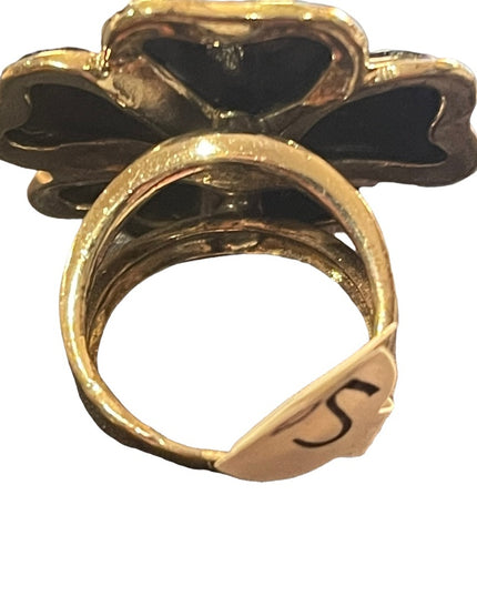 Black Onyx Flower Marcasite Sterling silver 925 Large ring