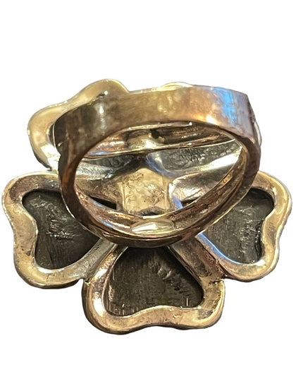 Black Onyx Flower Marcasite Sterling silver 925 Large ring