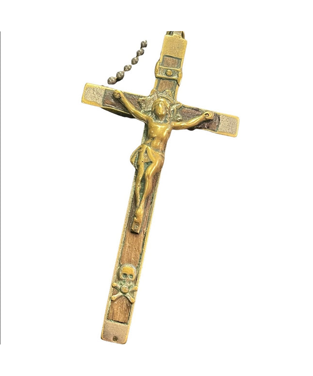 Antique Large Wood brass Catholic Crucifix worn Pendant wall? Jesus