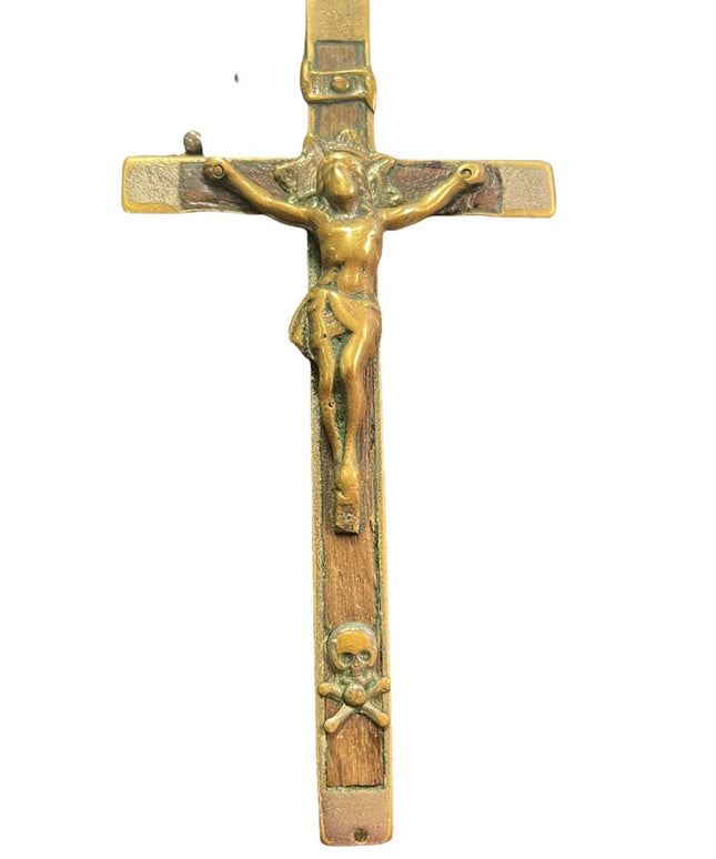 Antique Large Wood brass Catholic Crucifix worn Pendant wall? Jesus
