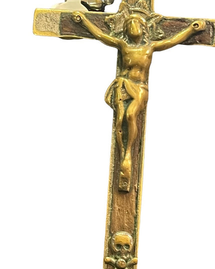 Antique Large Wood brass Catholic Crucifix worn Pendant wall? Jesus