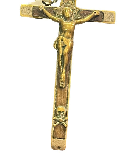 Antique Large Wood brass Catholic Crucifix worn Pendant wall? Jesus