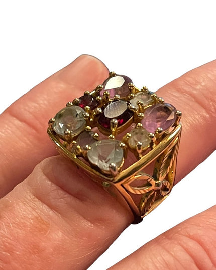 Multi gemstone Gold Sterling silver 925 dinner ring garnet topaz amethyst stones