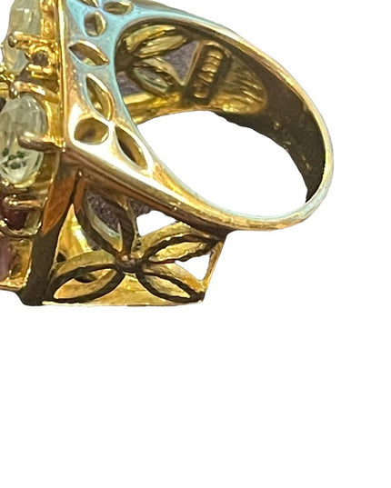Multi gemstone Gold Sterling silver 925 dinner ring garnet topaz amethyst stones