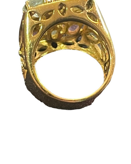 Multi gemstone Gold Sterling silver 925 dinner ring garnet topaz amethyst stones