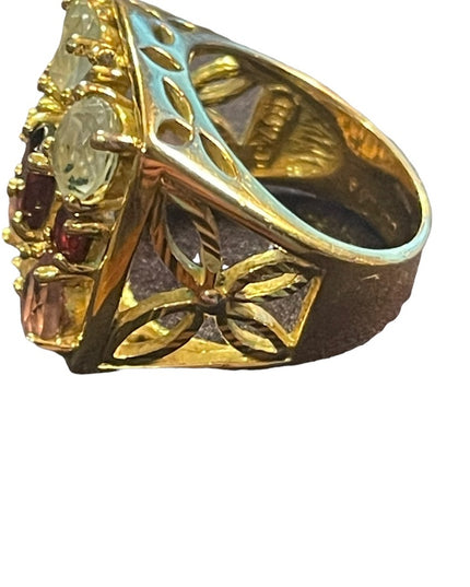 Multi gemstone Gold Sterling silver 925 dinner ring garnet topaz amethyst stones