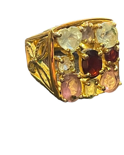 Multi gemstone Gold Sterling silver 925 dinner ring garnet topaz amethyst stones