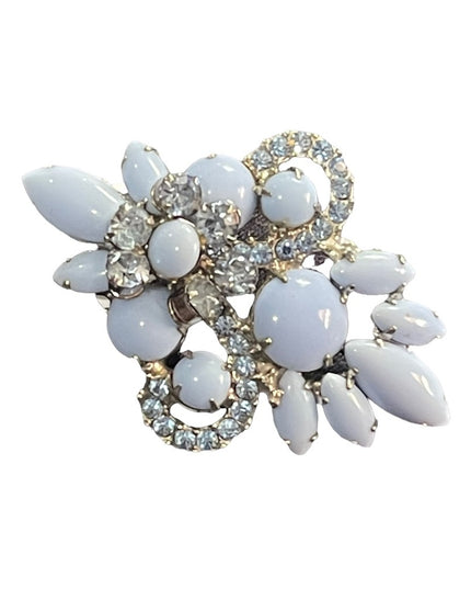 Vintage 1960s Glass & Crystal Blue sparkle fancy brooch