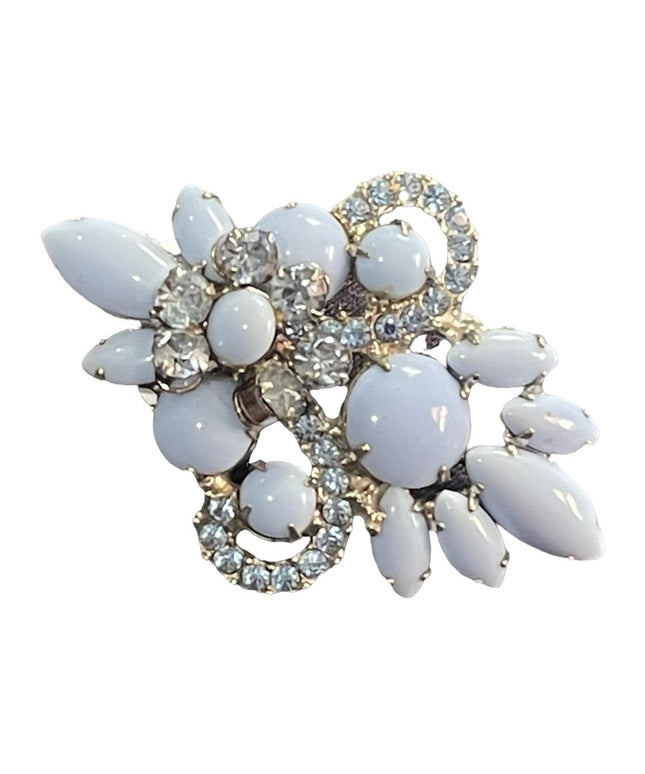 Vintage 1960s Glass & Crystal Blue sparkle fancy brooch