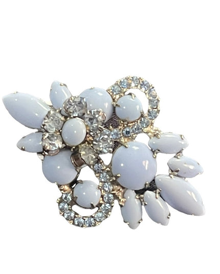 Vintage 1960s Glass & Crystal Blue sparkle fancy brooch