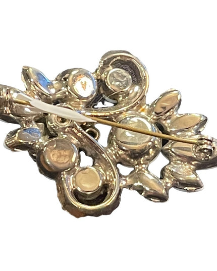Vintage 1960s Glass & Crystal Blue sparkle fancy brooch
