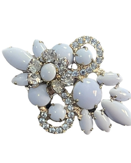 Vintage 1960s Glass & Crystal Blue sparkle fancy brooch