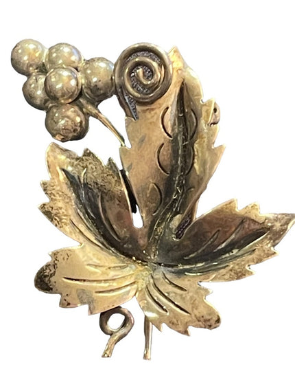 Vintage 1960s Sterling silver mexico 925 grape leaf brooch