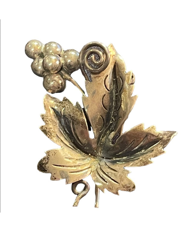 Vintage 1960s Sterling silver mexico 925 grape leaf brooch