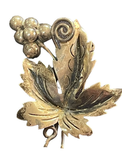 Vintage 1960s Sterling silver mexico 925 grape leaf brooch