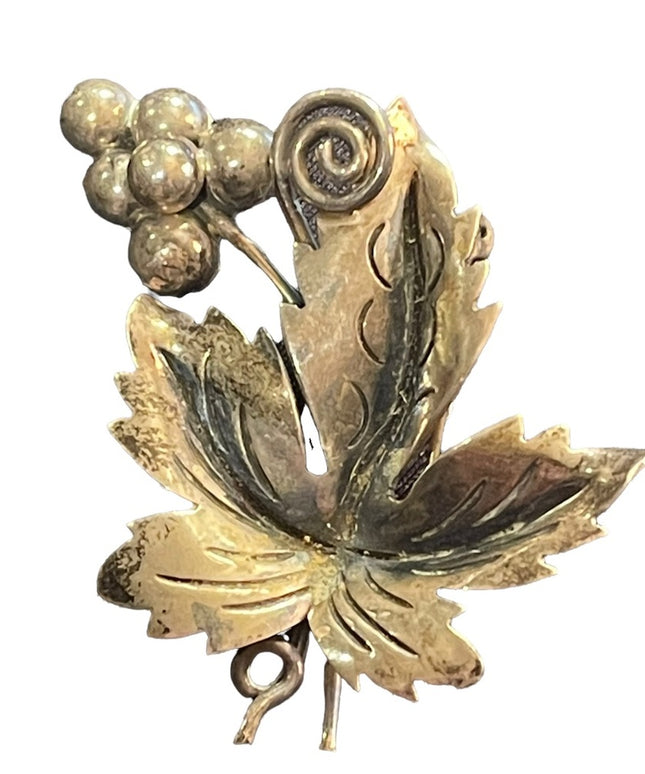 Vintage 1960s Sterling silver mexico 925 grape leaf brooch