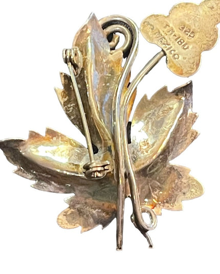 Vintage 1960s Sterling silver mexico 925 grape leaf brooch