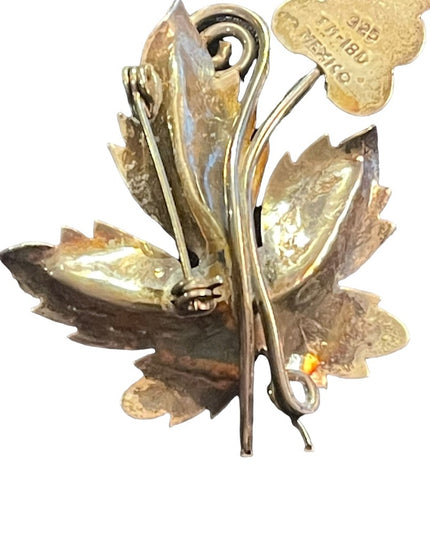 Vintage 1960s Sterling silver mexico 925 grape leaf brooch