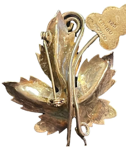 Vintage 1960s Sterling silver mexico 925 grape leaf brooch