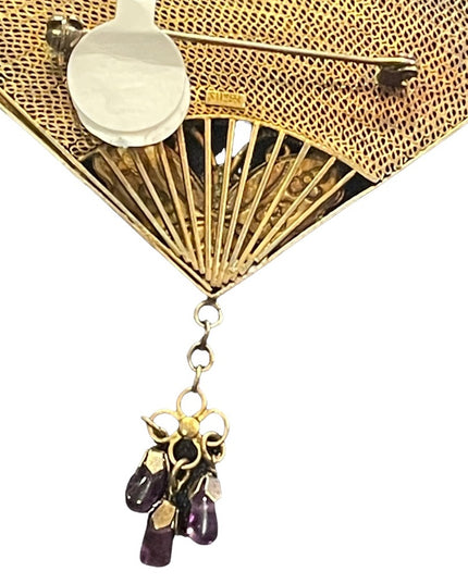 Antique silver sterling 925 China filagree enameled butterfly amethyst brooch
