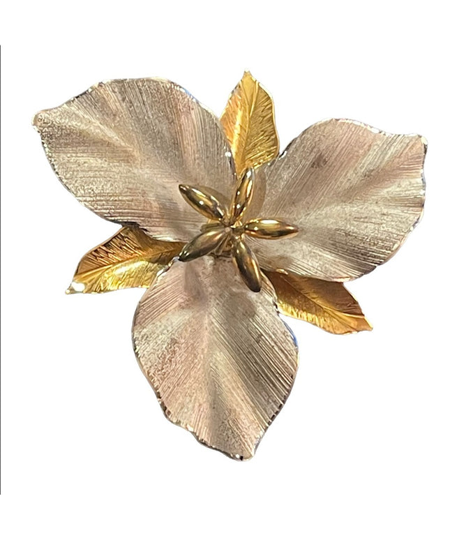 Vintage 1960s Boyd Bond 925 Sterling silver gold P Trillium flower brooch