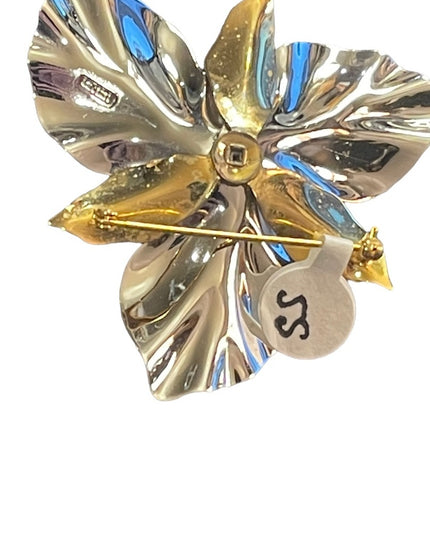 Vintage 1960s Boyd Bond 925 Sterling silver gold P Trillium flower brooch