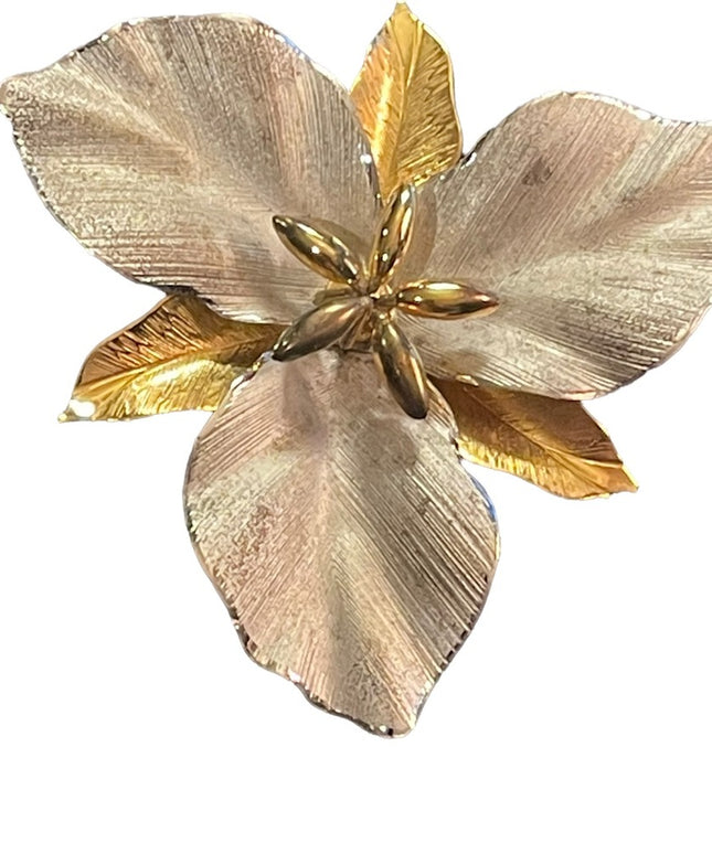 Vintage 1960s Boyd Bond 925 Sterling silver gold P Trillium flower brooch