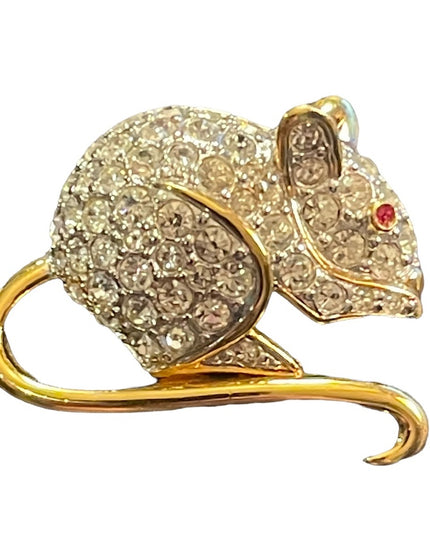 Vintage 1980s Sparkle D orlan Mouse brooch gold finish