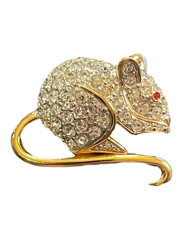 Vintage 1980s Sparkle D orlan Mouse brooch gold finish