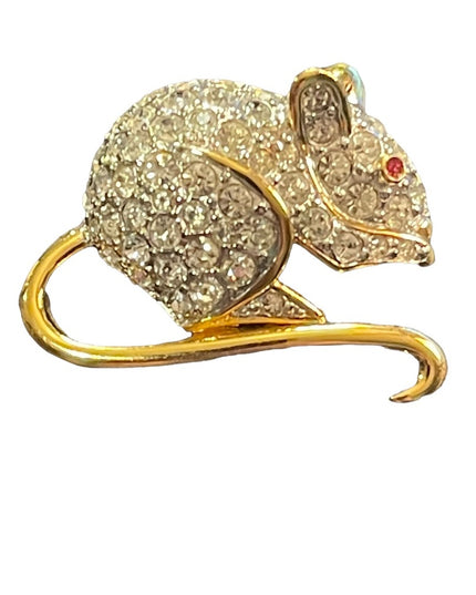 Vintage 1980s Sparkle D orlan Mouse brooch gold finish