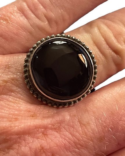 Sterling silver 925 Round black onyx large statement ring