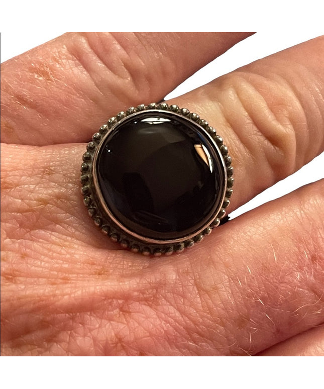 Sterling silver 925 Round black onyx large statement ring