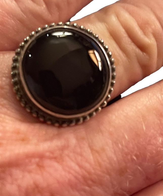 Sterling silver 925 Round black onyx large statement ring