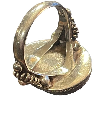 Vintage mother of pearl ornate sterling silver large statement ring 925