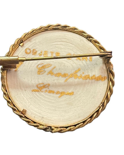 Antique Round Limoges Objects of art painted Cameo Victorian ceramic brooch
