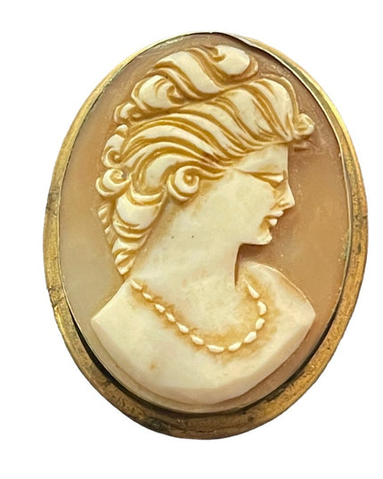 Vintage 1940s Carved shell Cameo pendant brooch GF Sterling?