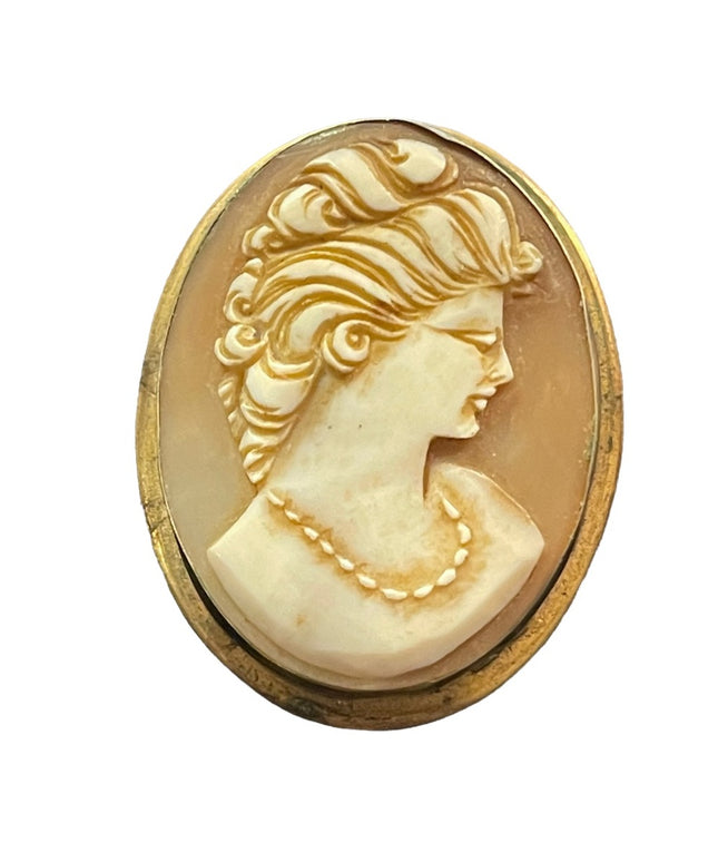 Vintage 1940s Carved shell Cameo pendant brooch GF Sterling?