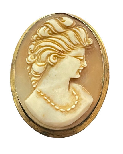Vintage 1940s Carved shell Cameo pendant brooch GF Sterling?