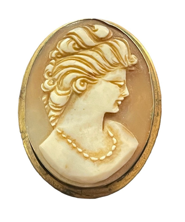 Vintage 1940s Carved shell Cameo pendant brooch GF Sterling?