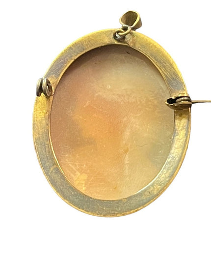 Vintage 1940s Carved shell Cameo pendant brooch GF Sterling?