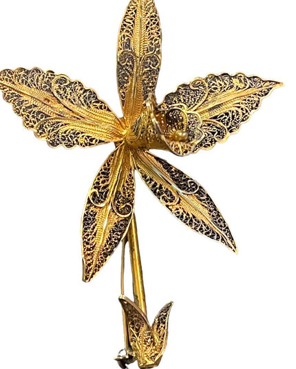 Antique GF Silver Ornate filagree flower brooch 3d Lovely’