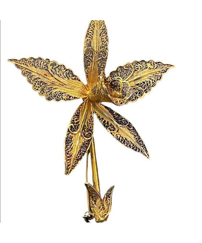 Antique GF Silver Ornate filagree flower brooch 3d Lovely’