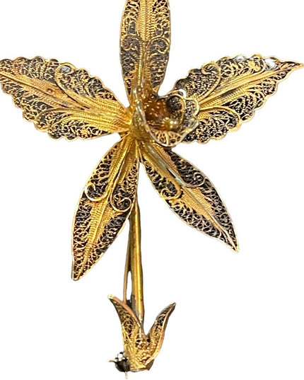 Antique GF Silver Ornate filagree flower brooch 3d Lovely’