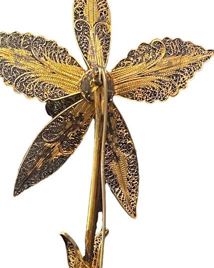 Antique GF Silver Ornate filagree flower brooch 3d Lovely’