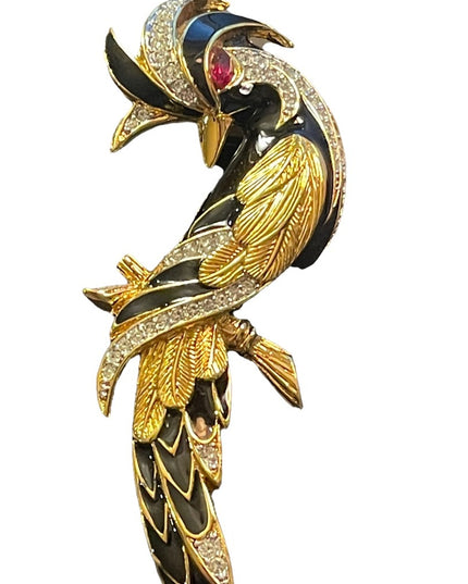 Vintage 1980s Bird of Paradise Large D orlan Crystal enameled bird brooch gold