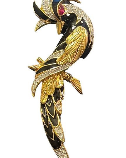 Vintage 1980s Bird of Paradise Large D orlan Crystal enameled bird brooch gold