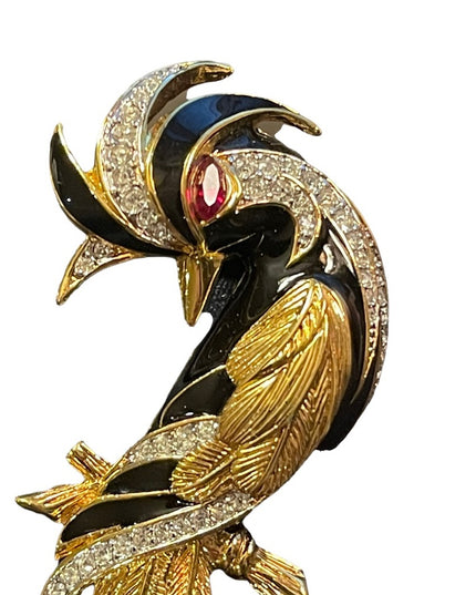 Vintage 1980s Bird of Paradise Large D orlan Crystal enameled bird brooch gold