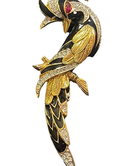 Vintage 1980s Bird of Paradise Large D orlan Crystal enameled bird brooch gold