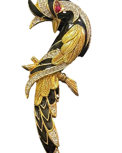 Vintage 1980s Bird of Paradise Large D orlan Crystal enameled bird brooch gold